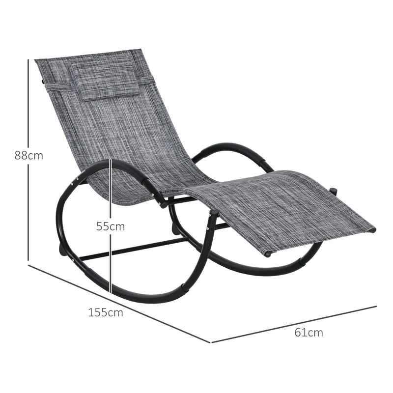 Chaise longue à bascule jardin terrasse 61 x 155 x 88 cm assise ergonomique design contemporain en textilène gris chiné 21_0004481