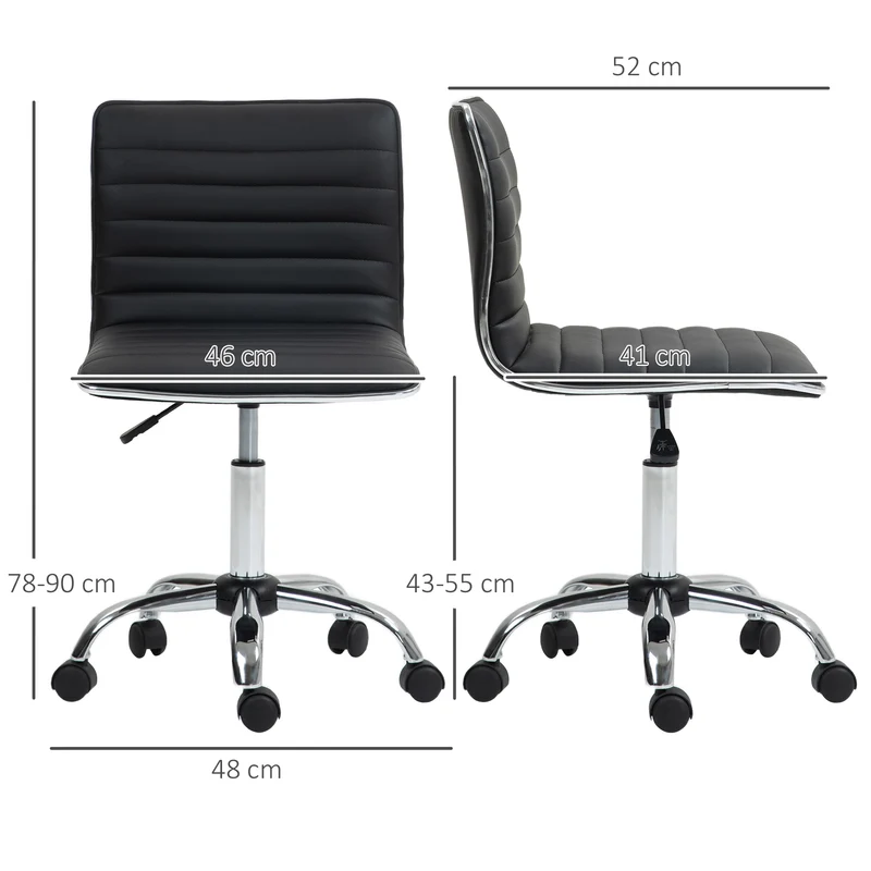 Chaise de bureau pivotante réglable 48 x 52 x 90 cm assise rembourrée ergonomique design épuré en polyuréthane noir 21_0006146