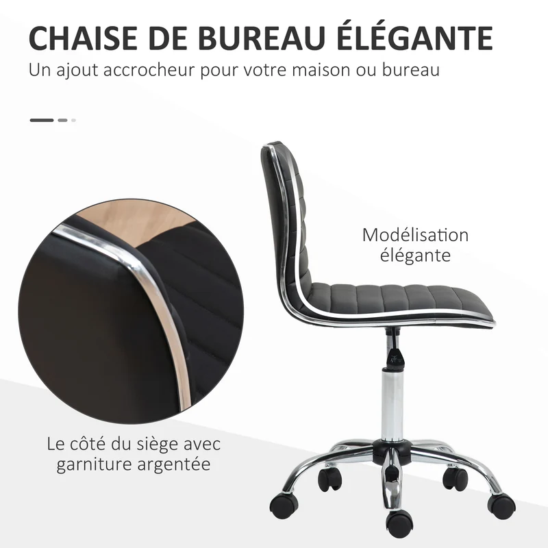 Chaise de bureau pivotante réglable 48 x 52 x 90 cm assise rembourrée ergonomique design épuré en polyuréthane noir 21_0006146
