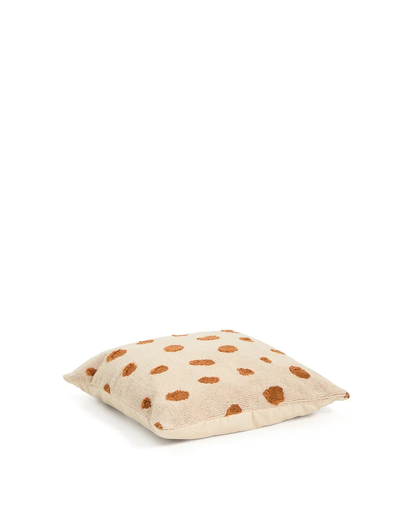 Tandani beige cotton floor cushion cover with orange cheetah design 70 x 70 cm