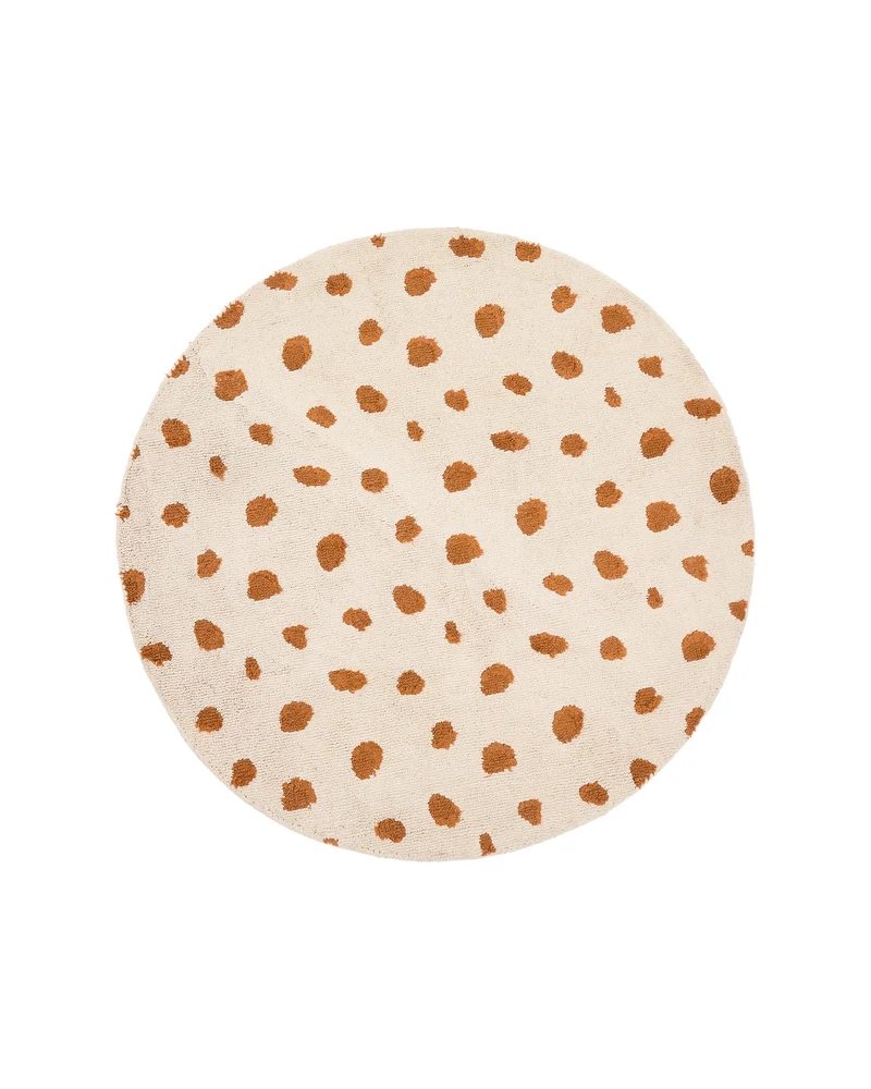 Tandani beige cotton round rug with orange cheetah design Ø 100cm