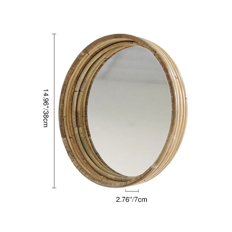 Contemporary Scandinavian Handwoven Indonesian Rattan Round Wall Mirror - Natural Woven Decorative Mirror For Living Room, Bedroom & Entryway
