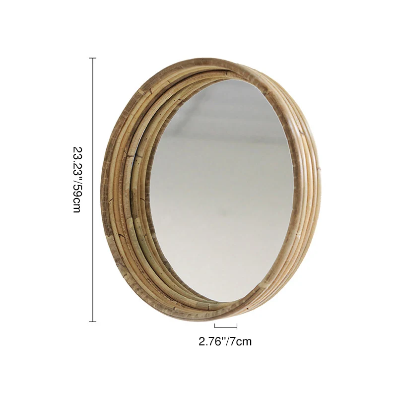 Contemporary Scandinavian Handwoven Indonesian Rattan Round Wall Mirror - Natural Woven Decorative Mirror For Living Room, Bedroom & Entryway