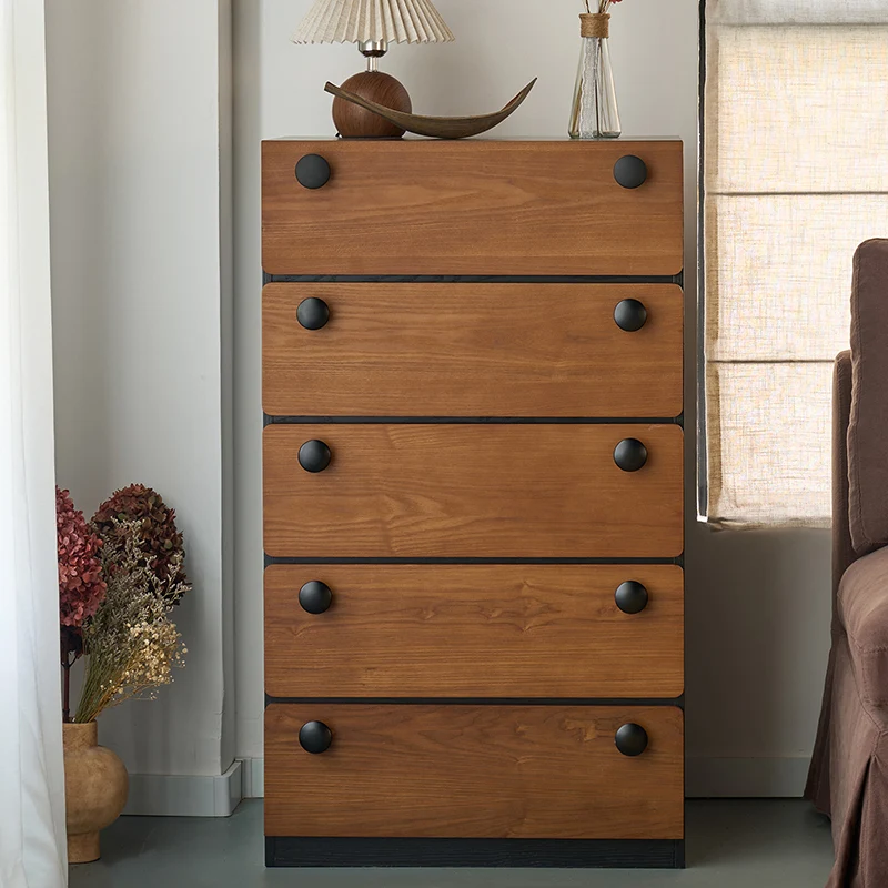 Modern Minimalist Solid Wood & Plywood Storage Cabinet With 4 Drawers, Large Drawer Dresser For Living Room