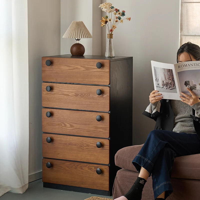Modern Minimalist Solid Wood & Plywood Storage Cabinet With 4 Drawers, Large Drawer Dresser For Living Room