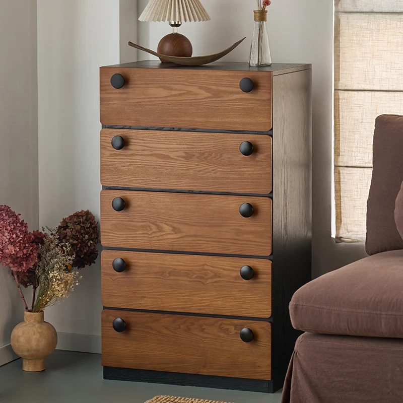 Modern Minimalist Solid Wood & Plywood Storage Cabinet With 4 Drawers, Large Drawer Dresser For Living Room