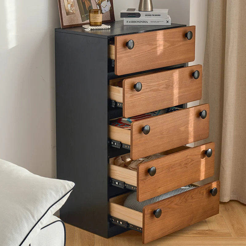 Modern Minimalist Solid Wood & Plywood Storage Cabinet With 4 Drawers, Large Drawer Dresser For Living Room