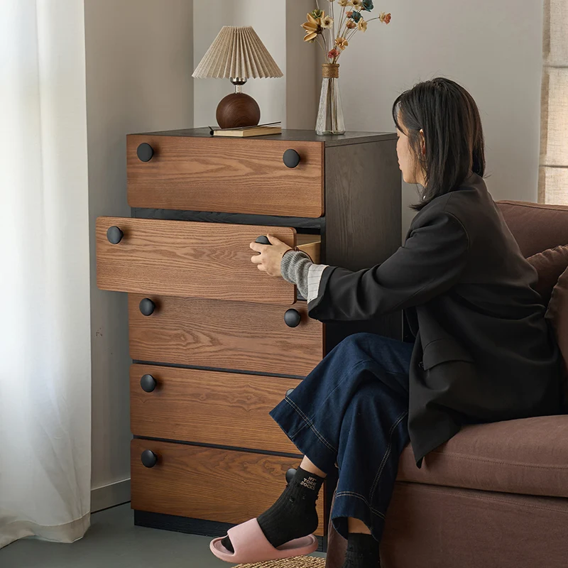Modern Minimalist Solid Wood & Plywood Storage Cabinet With 4 Drawers, Large Drawer Dresser For Living Room