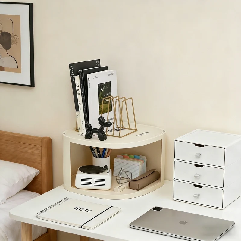 Modern Minimalist Plastic Rounded Square Corner Shelf Unit With 2-Tier For Entryway & Living Room & Bathroom