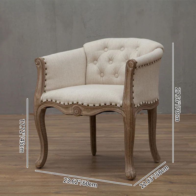 Traditional French Rubberwood & Linen Fabric Upholstered Accent Chair With Armrests And Backrest For Living Room