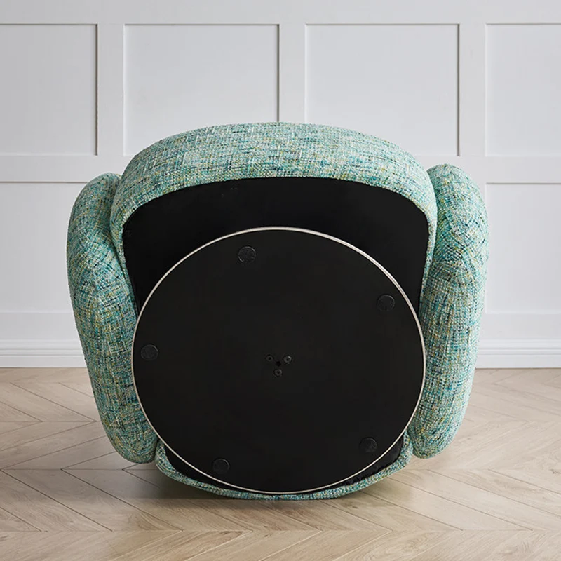 Traditional Vintage Stainless Steel & Chenille Swivel Upholstery Accent Chair With Backrest & Armrest Curved Silhouette For Living Room