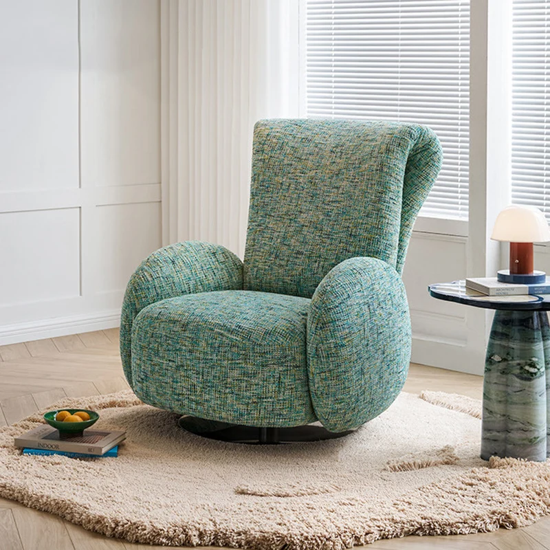 Traditional Vintage Stainless Steel & Chenille Swivel Upholstery Accent Chair With Backrest & Armrest Curved Silhouette For Living Room
