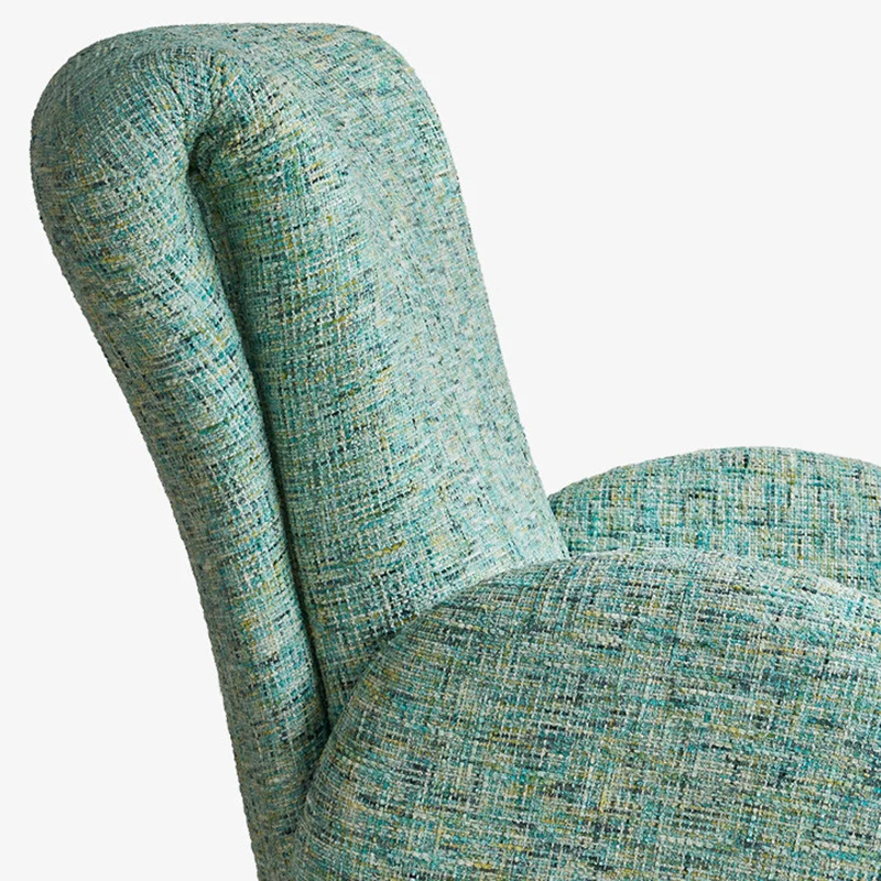 Traditional Vintage Stainless Steel & Chenille Swivel Upholstery Accent Chair With Backrest & Armrest Curved Silhouette For Living Room