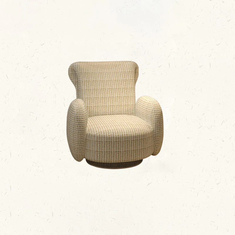 Traditional Vintage Stainless Steel & Chenille Swivel Upholstery Accent Chair With Backrest & Armrest Curved Silhouette For Living Room