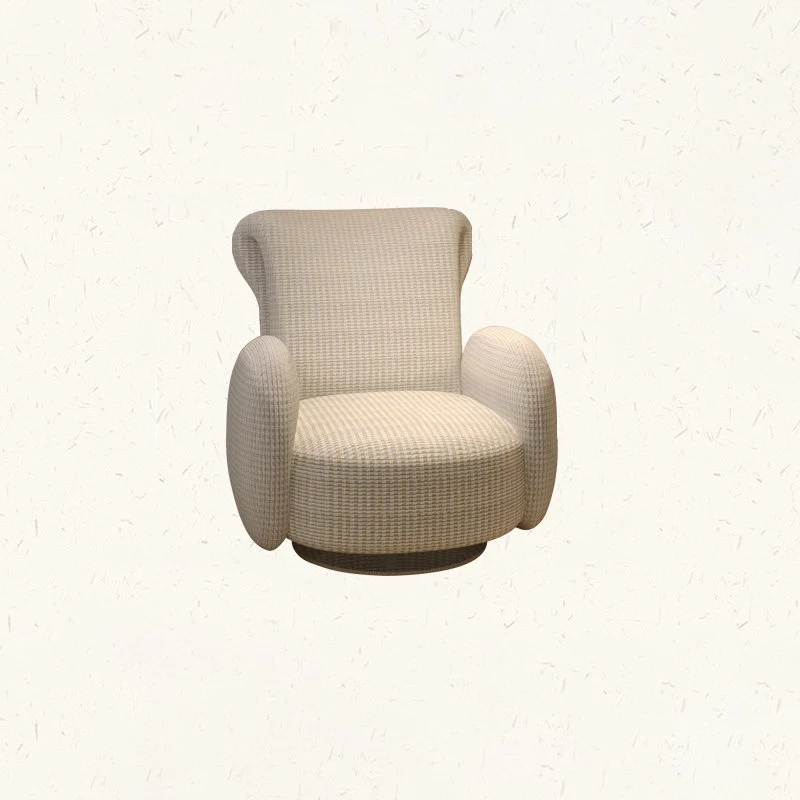 Traditional Vintage Stainless Steel & Chenille Swivel Upholstery Accent Chair With Backrest & Armrest Curved Silhouette For Living Room
