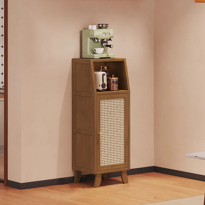 Traditional Japanese Nan Bamboo MDF Rectangular Storage Cabinet 3-Tier For Living Room