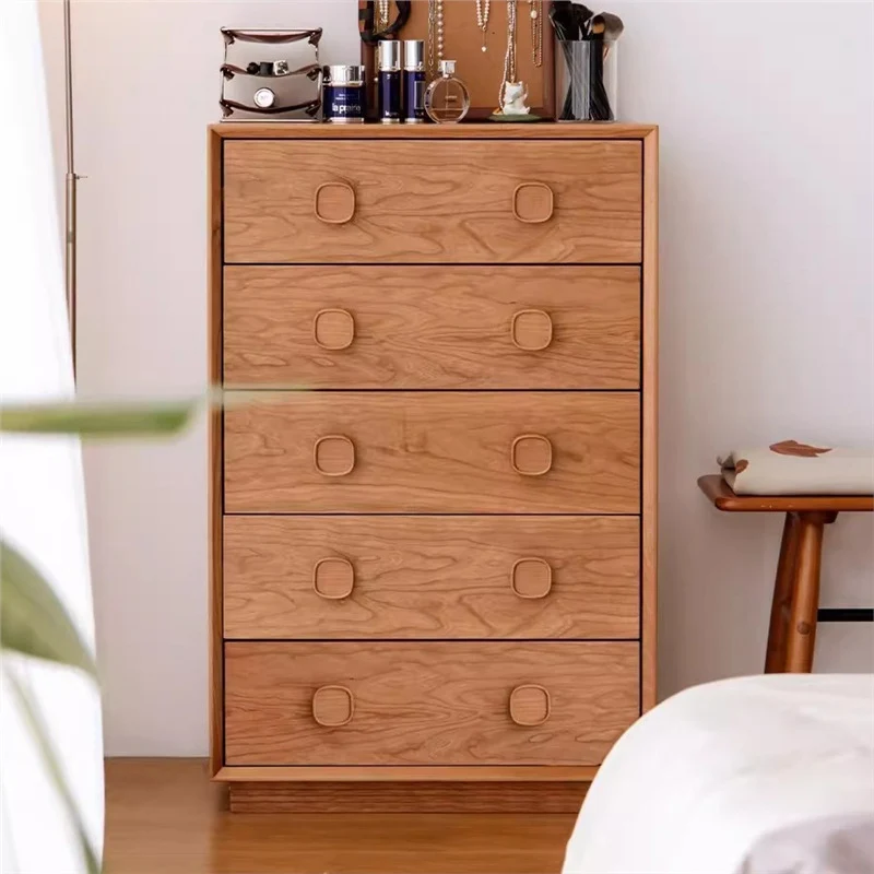 Traditional Rustic Cherry Wood Pine Solid Wood Multilayer Board Rectangular Large Capacity Storage Cabinet 5-Drawers For Living Room