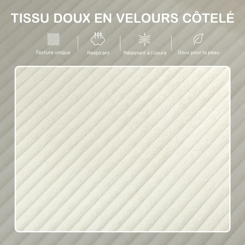 Canapé 3 places 192 x 80 x 84.5 cm assise rembourrée haute densité coussins moelleux moderne en velours côtelé beige 21_0003527