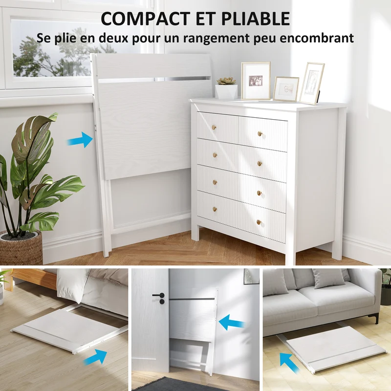 Bureau pliable gain de place 81,5 x 62 x 86,5 cm se replie pour rangement étagère moniteur moderne épuré en MDF blanc 21_0002529