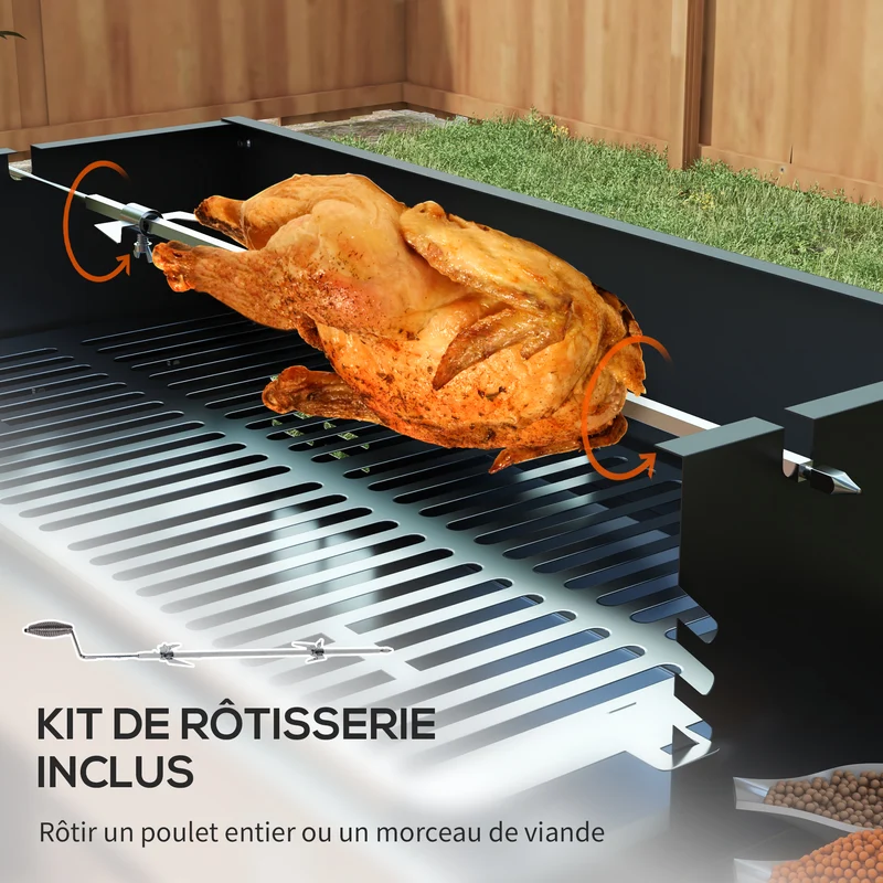 Barbecue au charbon jardin 118 x 32 x 90 cm rôtissoire 3 niveaux étagères pliables industriel en acier inoxydable noir 21_0004390