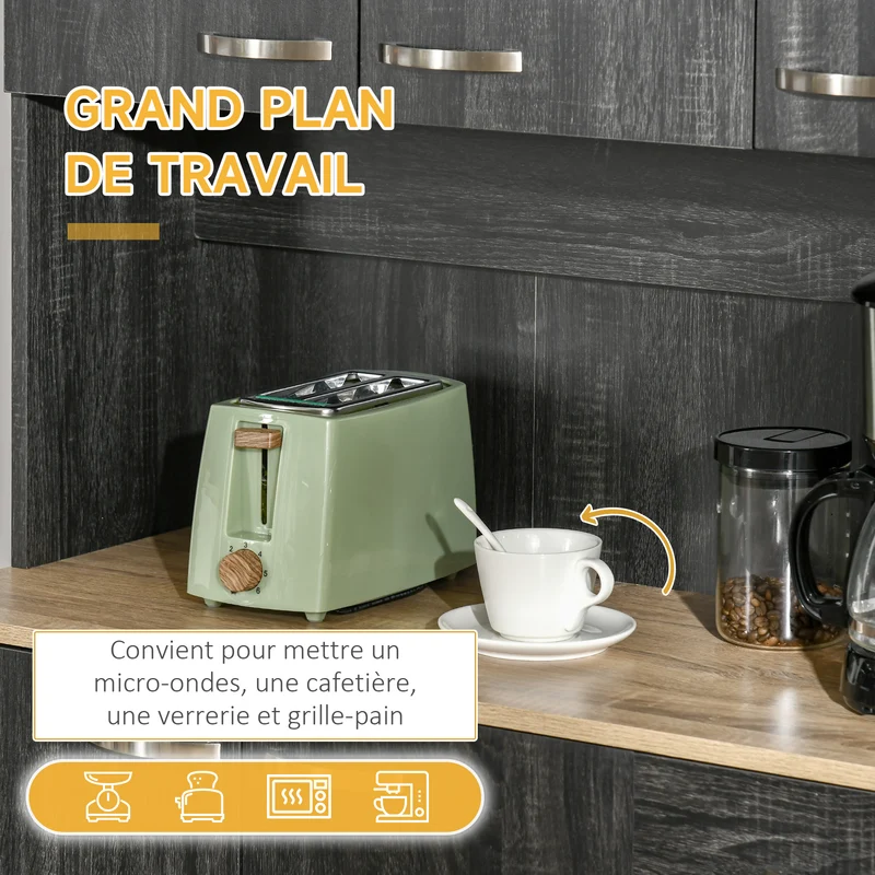 Armoire de cuisine 101 x 39 x 180 cm grand plateau et nombreux rangements contemporain en panneaux de particules noir 21_0000976
