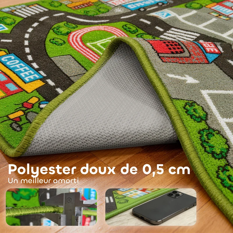 Tapis de jeu pour bébé double antidérapant 200 x 150 x 0.5 cm surface très douce design contemporain en polyester gris 21_0000758