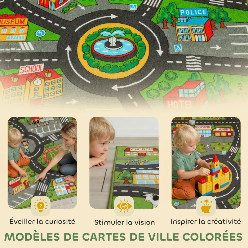 Tapis de jeu pour bébé double antidérapant 200 x 150 x 0.5 cm surface très douce design contemporain en polyester gris 21_0000758