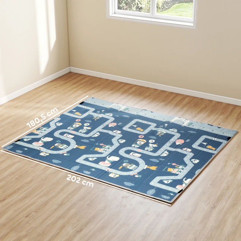 Tapis de jeu pliable pour bébé 202 x 180,5 x 1 cm surface réversible antidérapante design moderne salon en xpe gris 21_0000756