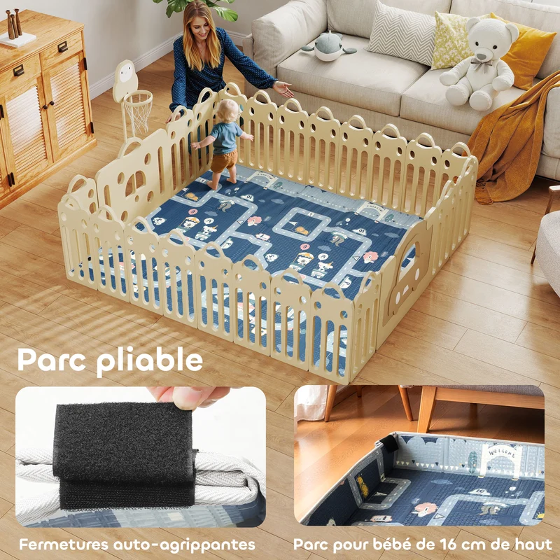 Tapis de jeu pliable pour bébé 202 x 180,5 x 1 cm surface réversible antidérapante design moderne salon en xpe gris 21_0000756