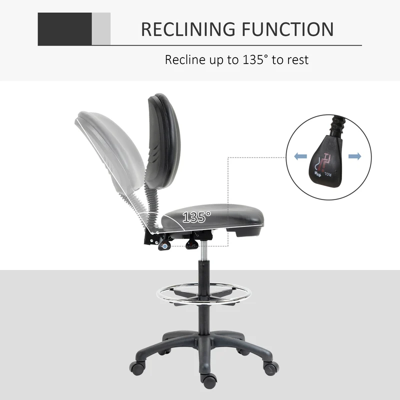 Tabouret réglable à roulettes pour salon 50 x 46 x 69-91 cm assise ergonomique dossier inclinable moderne en PVC noir 21_0006221
