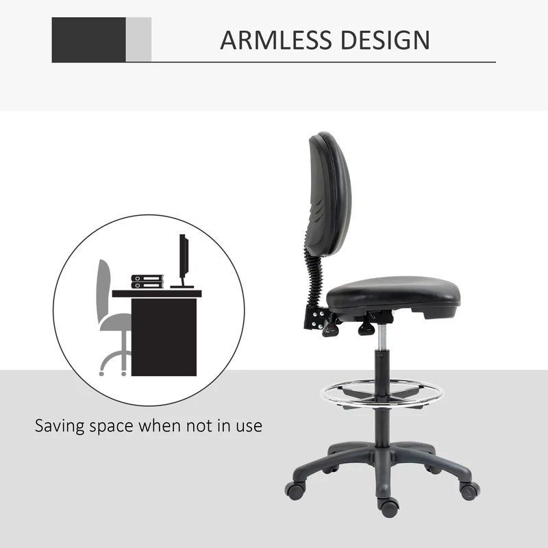 Tabouret réglable à roulettes pour salon 50 x 46 x 69-91 cm assise ergonomique dossier inclinable moderne en PVC noir 21_0006221