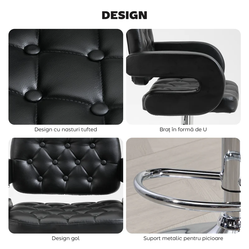 Tabouret de bar pivotant réglable 61 x 50 x 93-113 cm assise rembourrée accoudoirs design moderne salon en PU noir 21_0002160