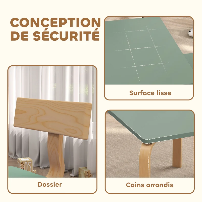 Table enfant avec 2 chaises pour dessiner 78 x 53 x 53 cm bords arrondis stable style scandinave en bois de peuplier vert 21_0000229