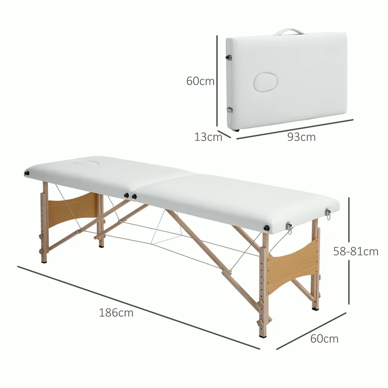 Table de massage pliante 186 x 60 x 61-87 cm hauteur réglable appui facial amovible charge 150 kg moderne en PVC crème 21_0000771