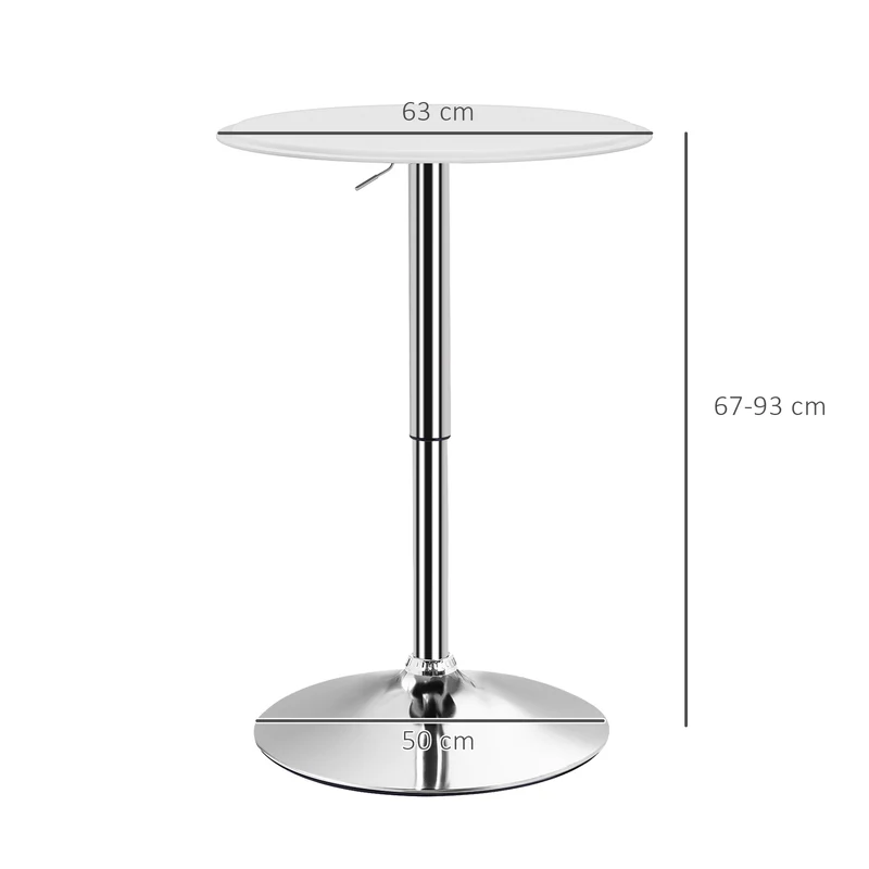 Table de bar bistro hauteur réglable 67-93 x 63 x 63 cm plateau pivotant 360° pratique style contemporain en PU blanc 21_0003245