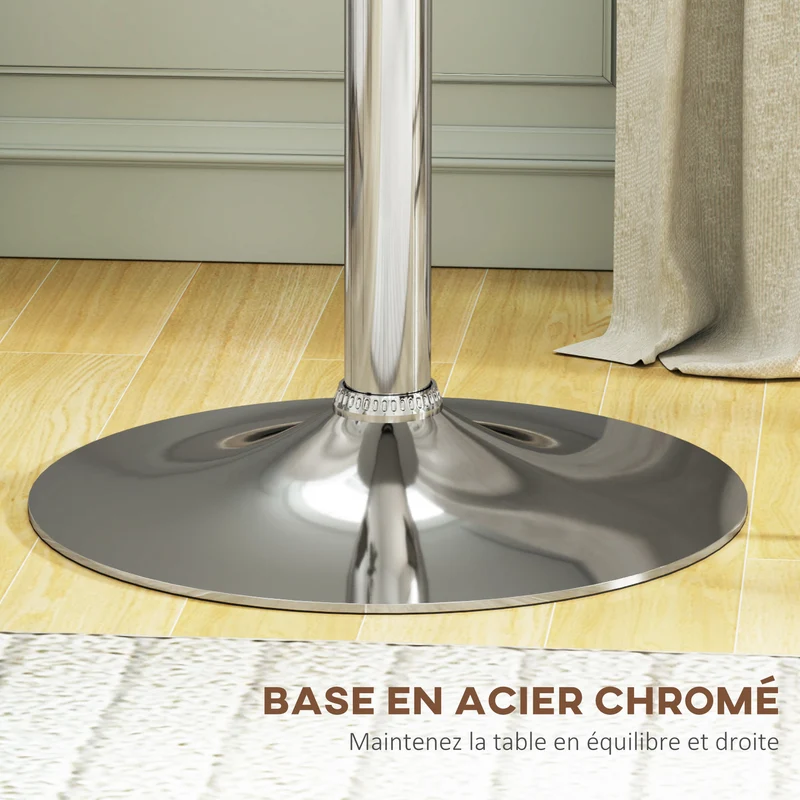 Table de bar bistro hauteur réglable 67-93 x 63 x 63 cm plateau pivotant 360° pratique style contemporain en PU blanc 21_0003245