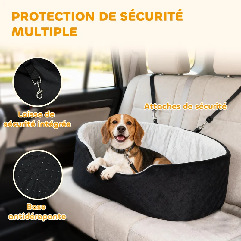 Siège auto pour chien voiture 77 x 43 x 28 cm sécurité accrue assise rembourrée moderne contemporain en polyester noir 21_0007261