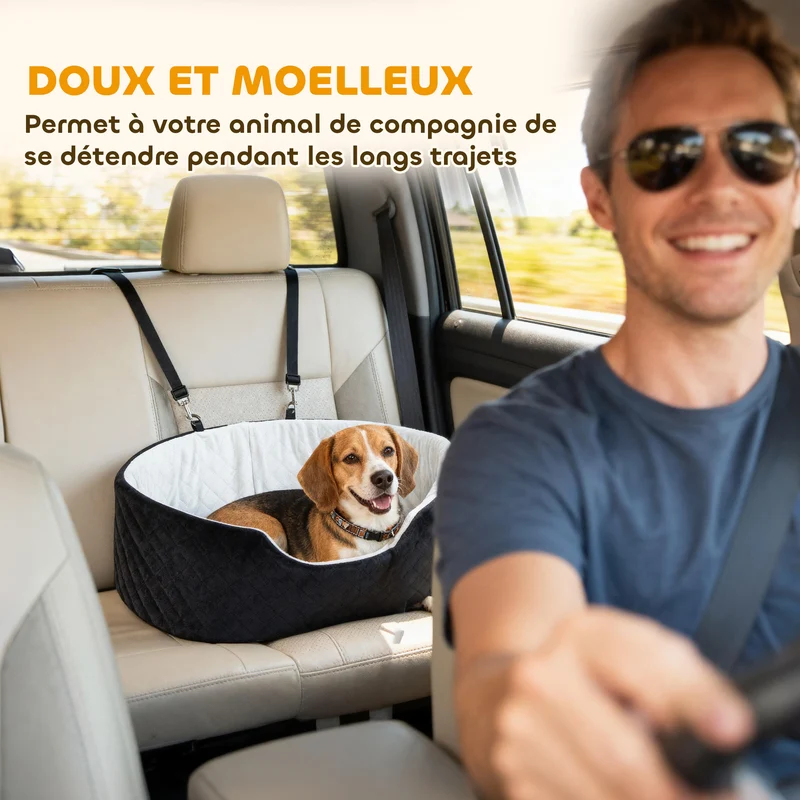 Siège auto pour chien voiture 77 x 43 x 28 cm sécurité accrue assise rembourrée moderne contemporain en polyester noir 21_0007261