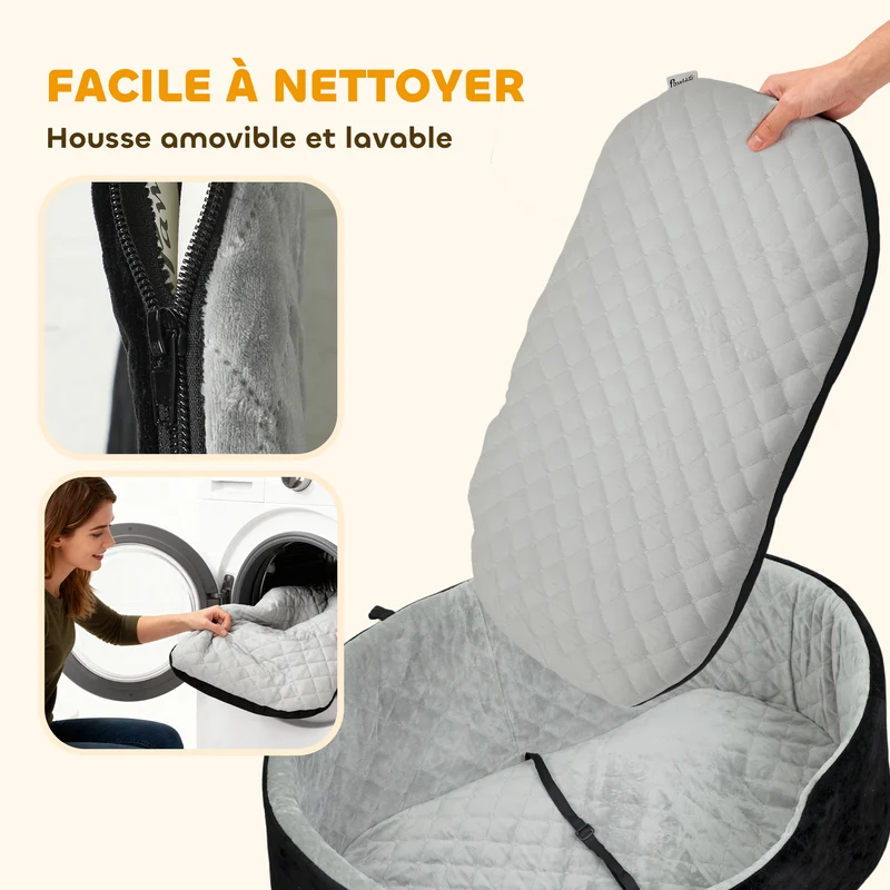 Siège auto pour chien voiture 77 x 43 x 28 cm sécurité accrue assise rembourrée moderne contemporain en polyester noir 21_0007261