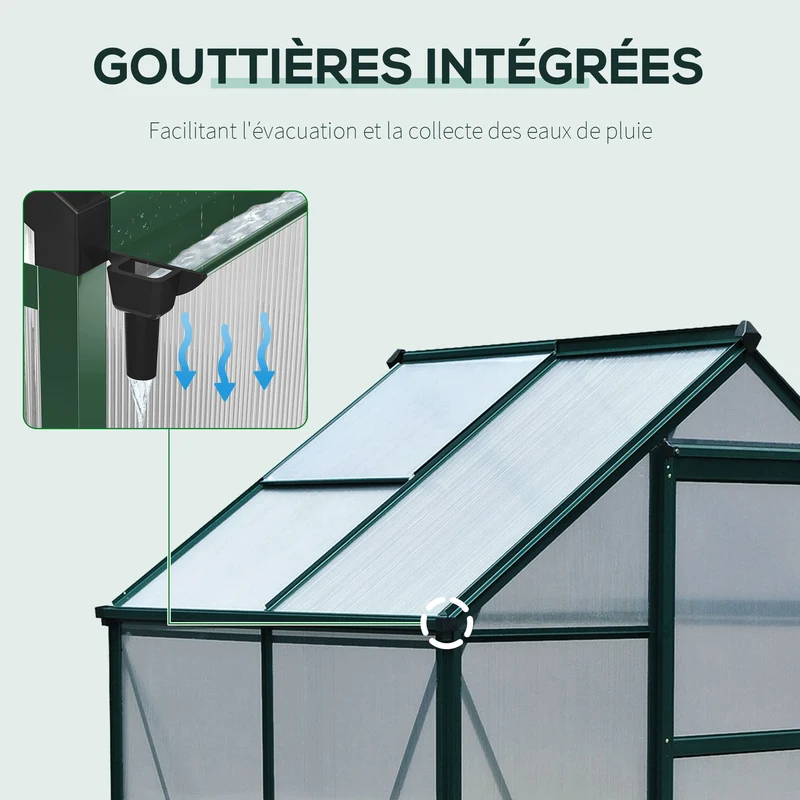 Serre de jardin 190 x 132 x 201 cm résistante aux uv fondation renforcée contemporain épuré en polycarbonate vert foncé 21_0004049