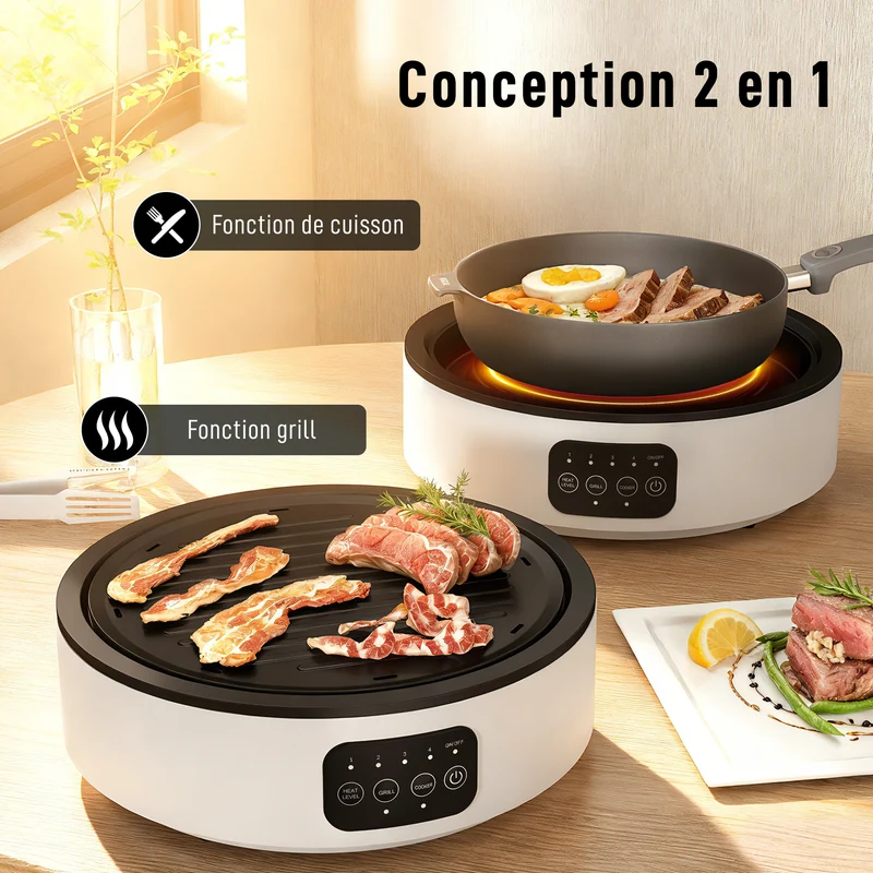 Plaque de cuisson et grill céramique 34 x 36 x 10 cm cuisson rapide et uniforme design épuré contemporain en verre blanc 21_0000967