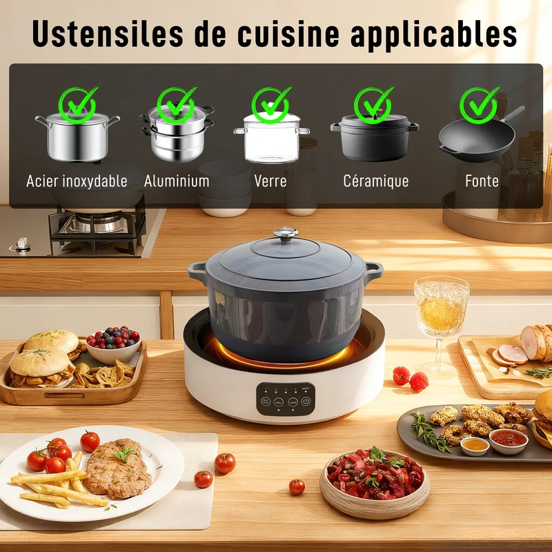 Plaque de cuisson et grill céramique 34 x 36 x 10 cm cuisson rapide et uniforme design épuré contemporain en verre blanc 21_0000967