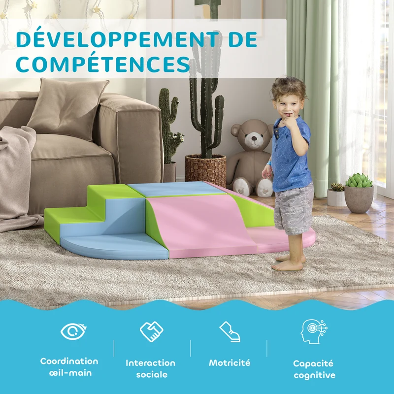 Module motricité bébé parcours 150 x 100 x 24 cm développement coordination ludique contemporain en polyuréthane vert 21_0000728