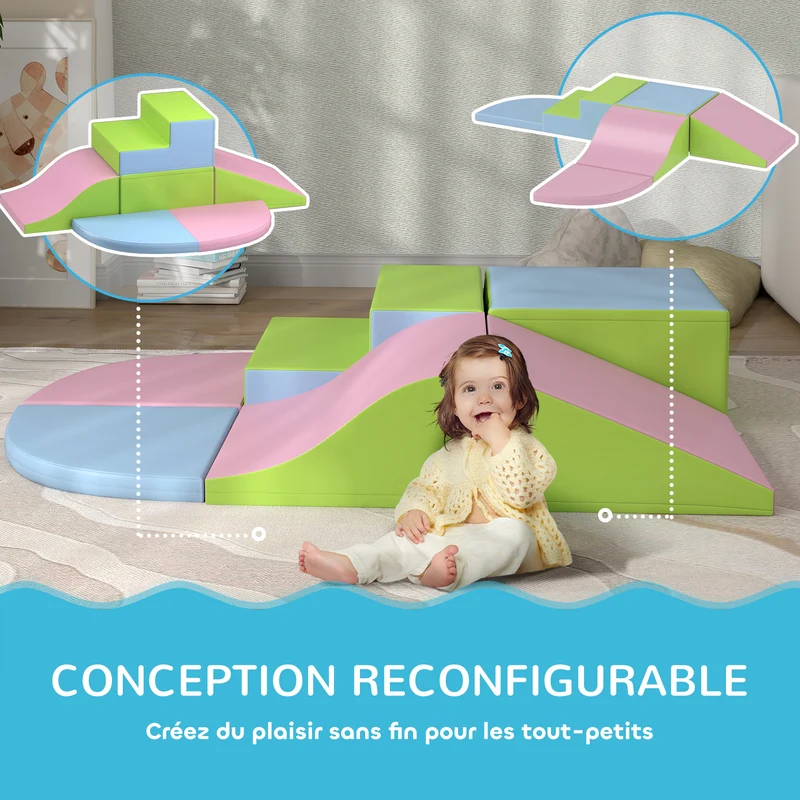 Module motricité bébé parcours 150 x 100 x 24 cm développement coordination ludique contemporain en polyuréthane vert 21_0000728