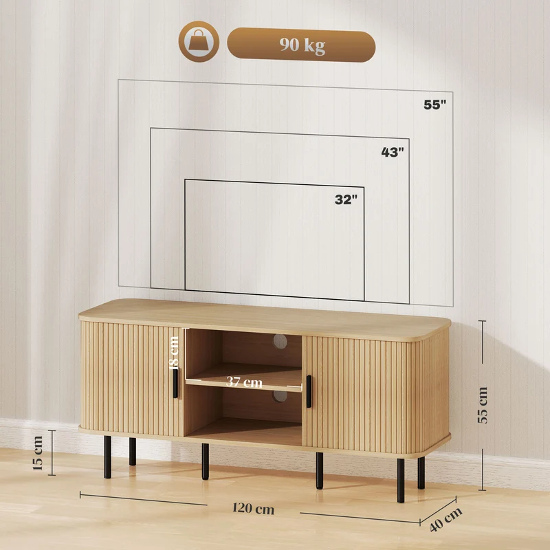 Meuble télévision pour salon 120 x 40 x 55 cm rangement optimisé gestion des câbles scandinave épuré stable en MDF chêne 21_0003421