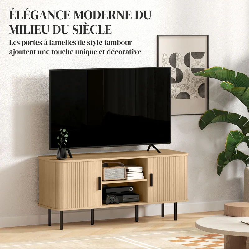 Meuble télévision pour salon 120 x 40 x 55 cm rangement optimisé gestion des câbles scandinave épuré stable en MDF chêne 21_0003421