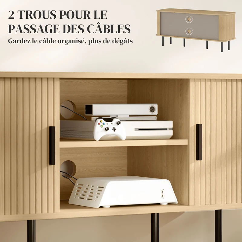 Meuble télévision pour salon 120 x 40 x 55 cm rangement optimisé gestion des câbles scandinave épuré stable en MDF chêne 21_0003421
