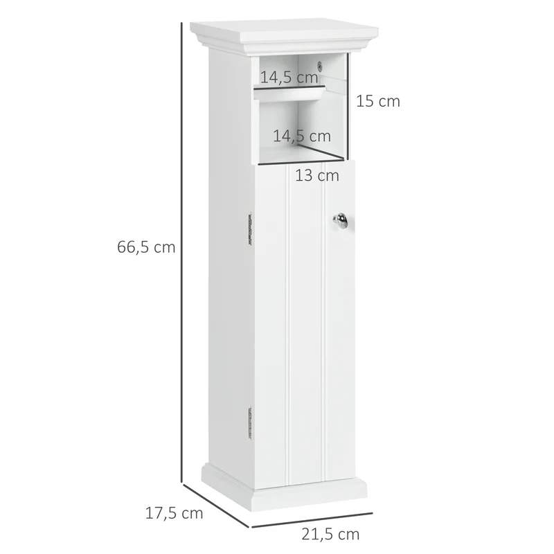 Meuble porte-papier toilette colonne 21.5 x 17.8 x 66.5 cm gain de place placard style épuré contemporain en MDF blanc 21_0001950