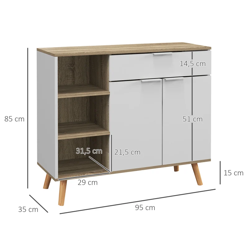 Meuble de rangement buffet cuisine 95 x 35 x 85 cm grand rangement modulable tiroir placard scandinave épuré en MDF blanc 21_0003159