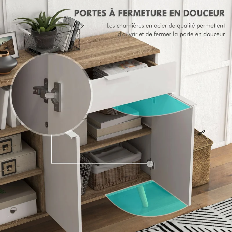 Meuble de rangement buffet cuisine 95 x 35 x 85 cm grand rangement modulable tiroir placard scandinave épuré en MDF blanc 21_0003159